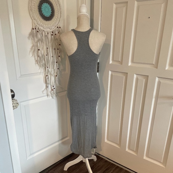 Poof! Y2K Grey Ribbed Knit Maxi Dress with Tank Top & Side Slit – Size S - Picture 6 of 12